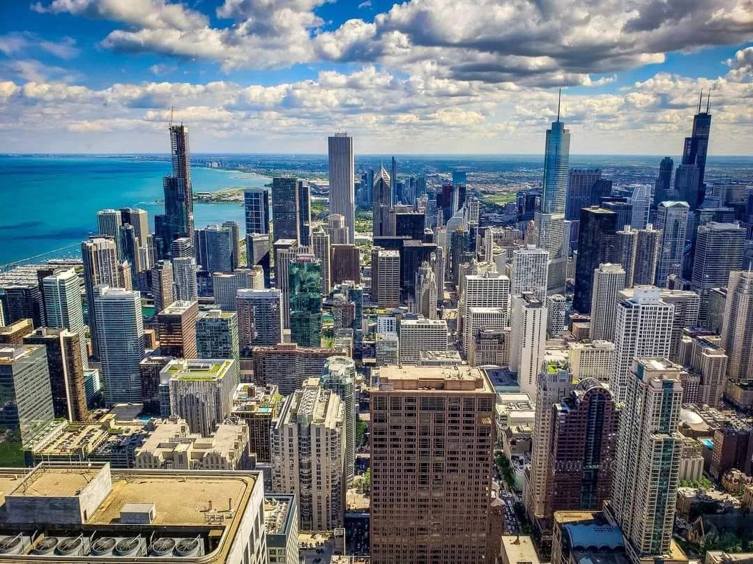 Aerial view of Chicago and Lake Michigan
