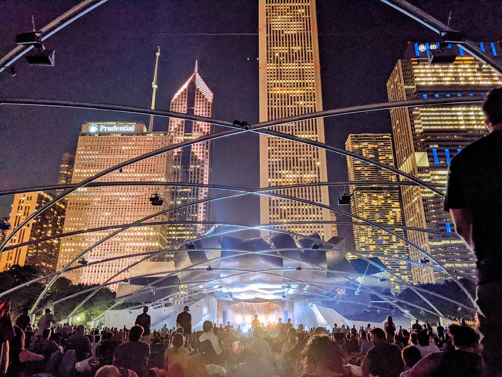 Pritzker Pavilion at Millennium Park at night
