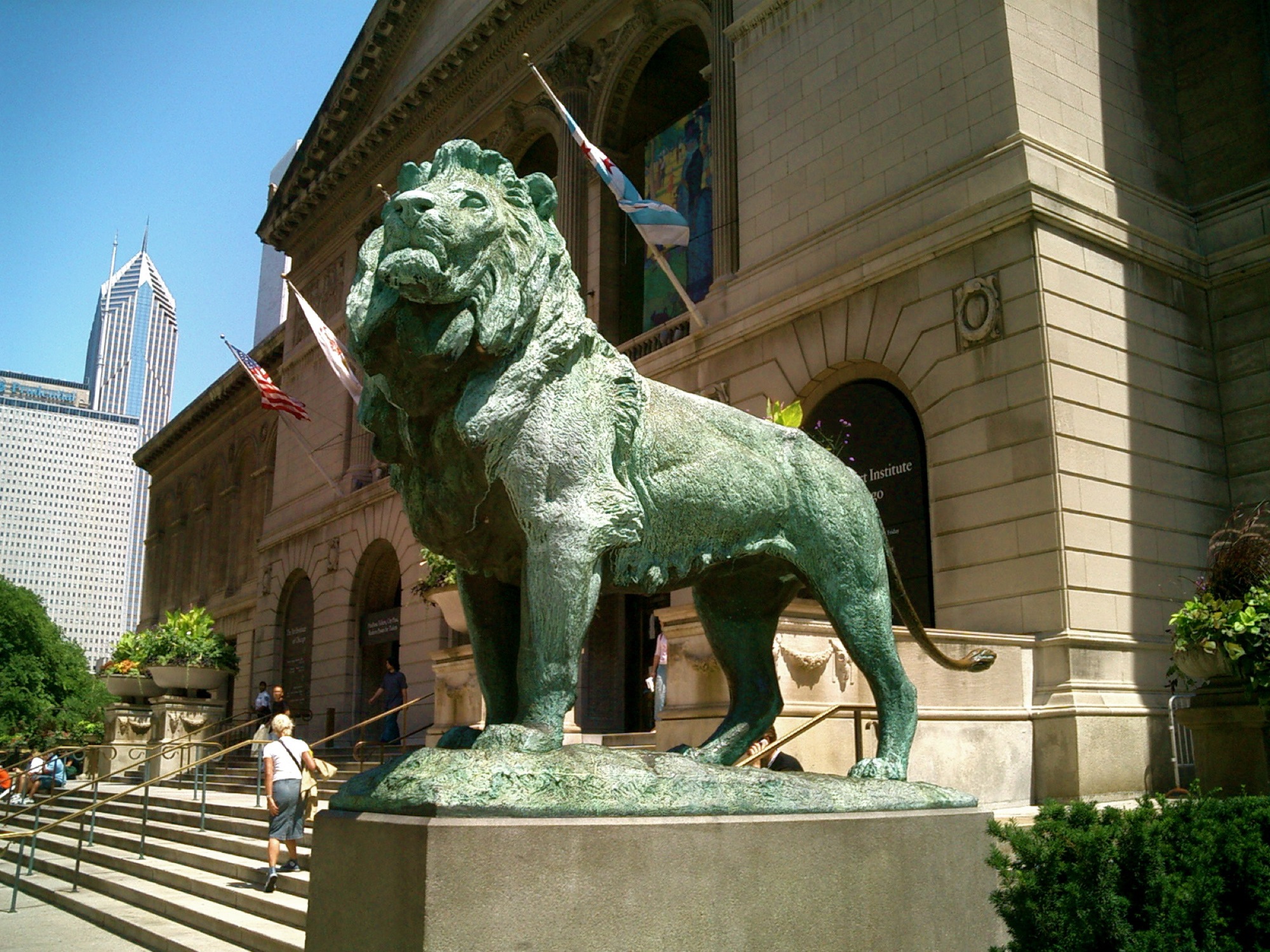 The bronze lions outside the Art Institute of Chicago