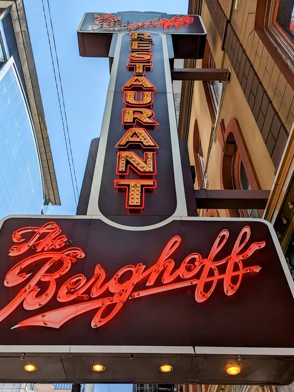 The vintage neon sign of the Berghoff, Chicago's oldest restaurant