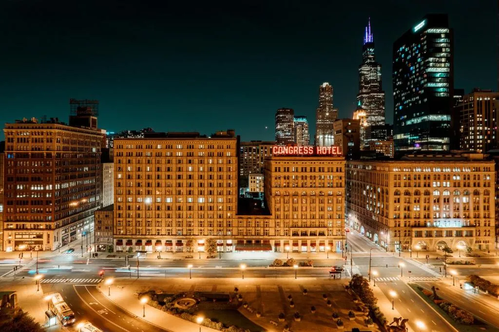The Congress Plaza Hotel exterior view.