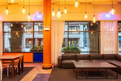 Lobby at HI Chicago \u2014 the J. Ira and Nicki Harris Family Hostel