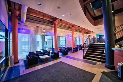 Lobby at HI Chicago \u2014 the J. Ira and Nicki Harris Family Hostel