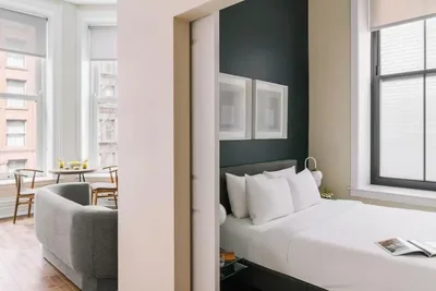 Guest room at LIVN Chicago